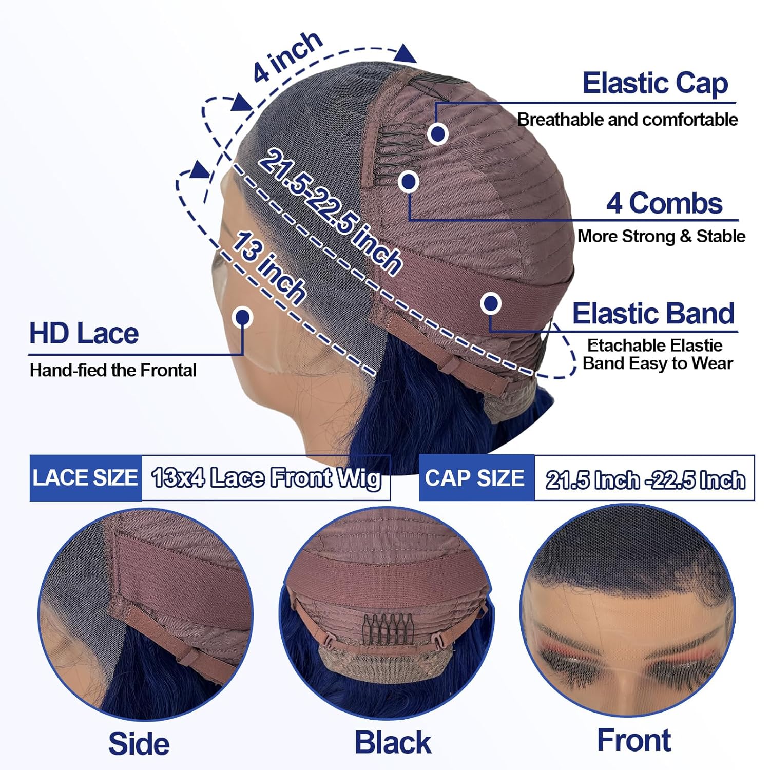 Blue Bob Wigs Human Hair for Black Women 13x4 HD Transparent Lace Frontal Straight Blunt Cut Bob Wigs Human Hair Pre Plucked Wear and Go Glueless Bob Wigs 180% Density Cheap Short Blue Wig 10 Inch - Image 5