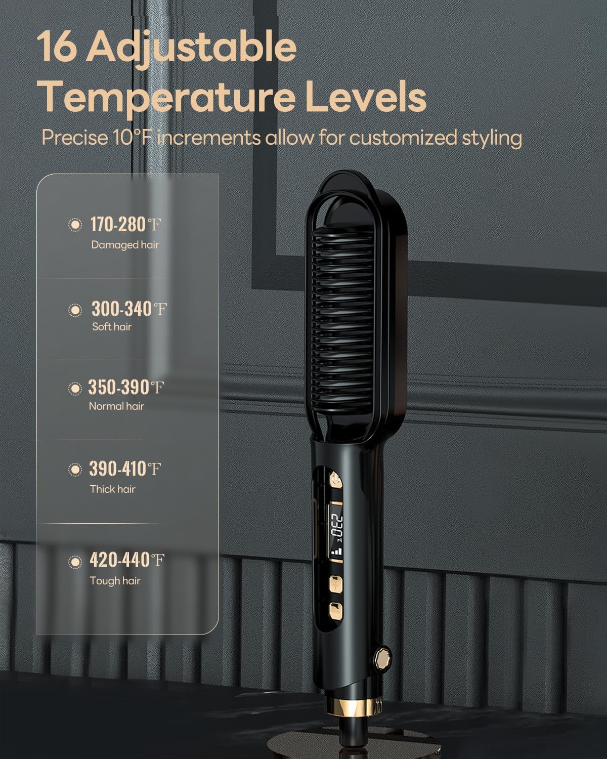 MEKK Hair Straightener Brush - 3D Ceramic Bristles, Anti-Scald Design, 16 Adjustable Temperature Settings, Fast Heating Ionic Hot Comb for All Hair Types, Portable & Safe with Auto Shut-Off - Image 5