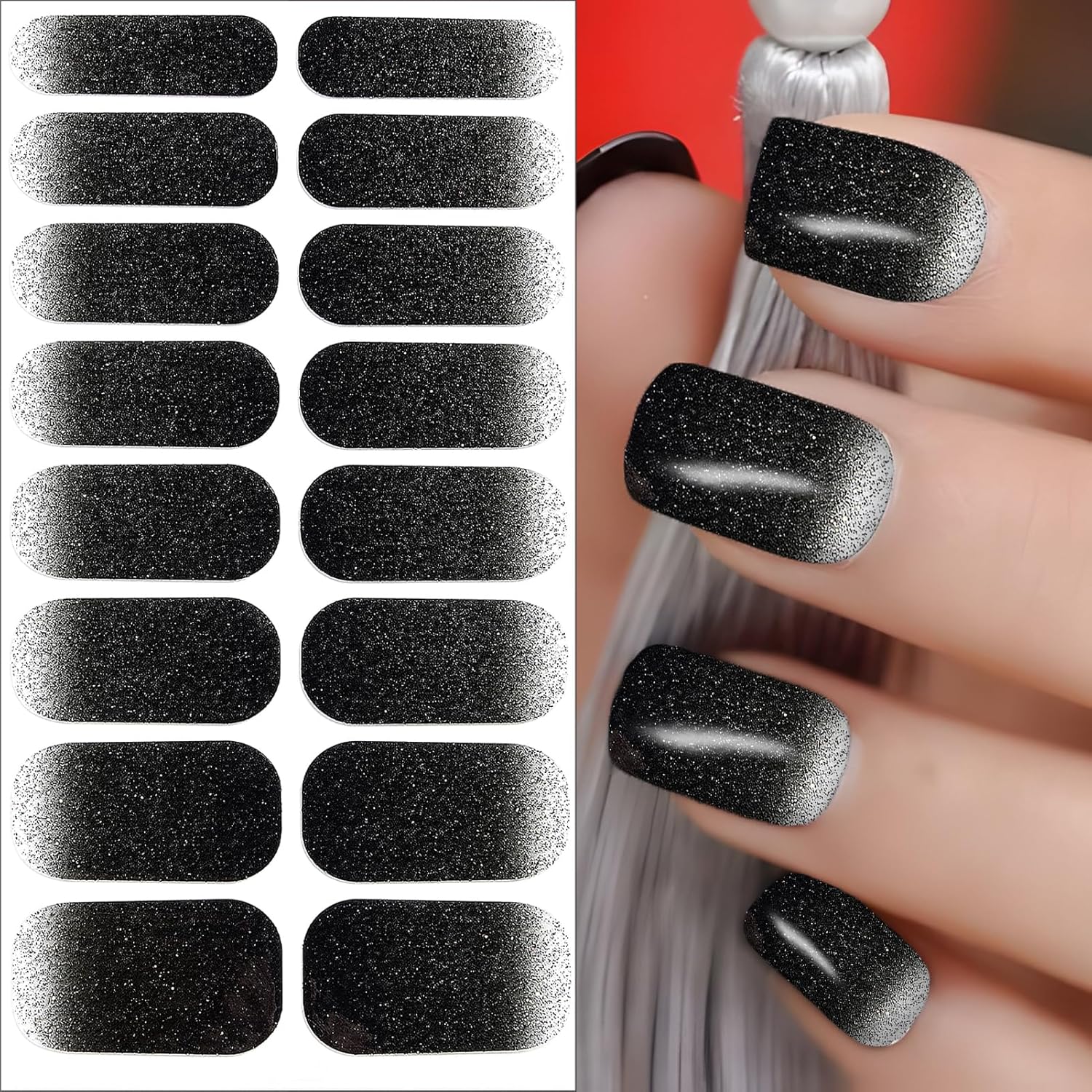 8 Sheets Gradient Glitter Nail Wraps Full Stickers Nail Polish Strips, DIY Self-Adhesive Fashion Color Nail Art Decals Party Women Decor with 1 Pcs Nail Files (128 Pieces) - Image 3