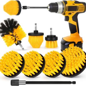 Drill Brush Attachment Set, 7 Pack 1/4in Power Scrubber Brush + Extend Long Rod, Brush Drill Attachment, Power Cleaning Scrub Brush for Bathroom, Tub, Tile, Corner, Floor