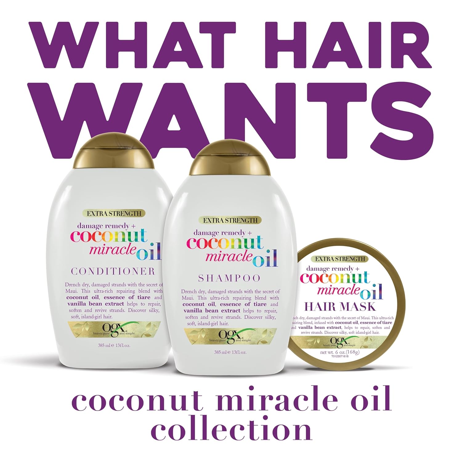 OGX Extra Strength Damage Remedy + Coconut Miracle Oil Shampoo & Conditioner for Dry, Frizzy or Coarse Hair, Hydrating & Flyaway Taming Conditioner, Paraben-Free, Sulfate-Free, 13 Fl Oz, 2 Pack - Image 5