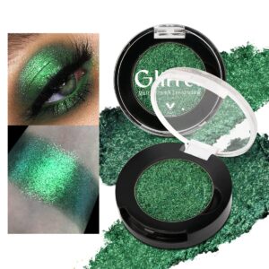 Green Eyeshadow Shimmery, Highly Pigmented Metallic Eye Glitter, Long Lasting Forest Green Sparkly Duo Chrome Eyeshadow Palette, Smooth Chameleon Glitter Eye Shadow for St Patrick’s Day, Talc Free#4D