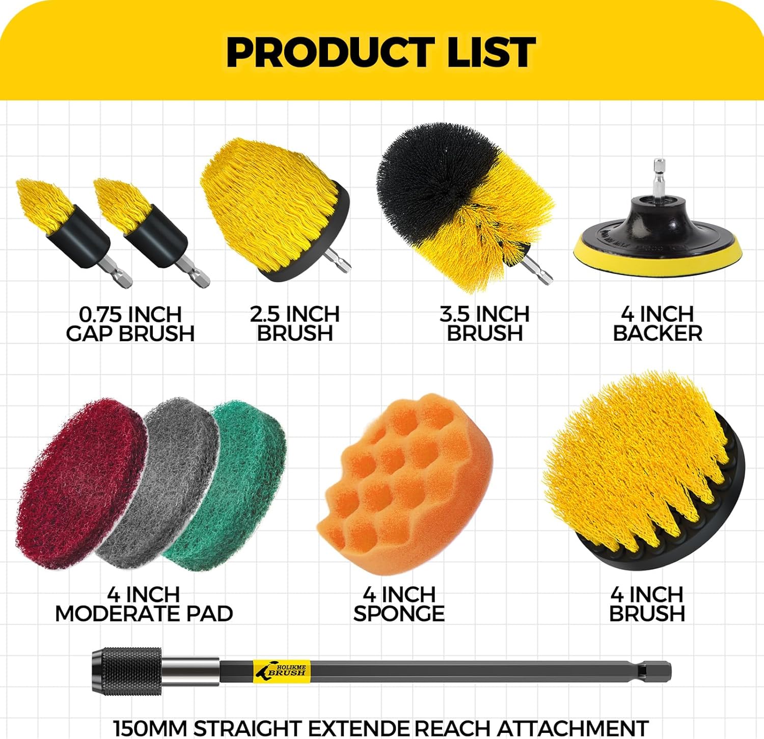 Holikme 11 Piece Drill Brush Attachment Set Scouring Pads Power Scrubber Brush Scrub Pads for Bathroom Surfaces, Floor, Tub, Shower, Grout, Tile, Corners,Cleaning Brush - Image 6