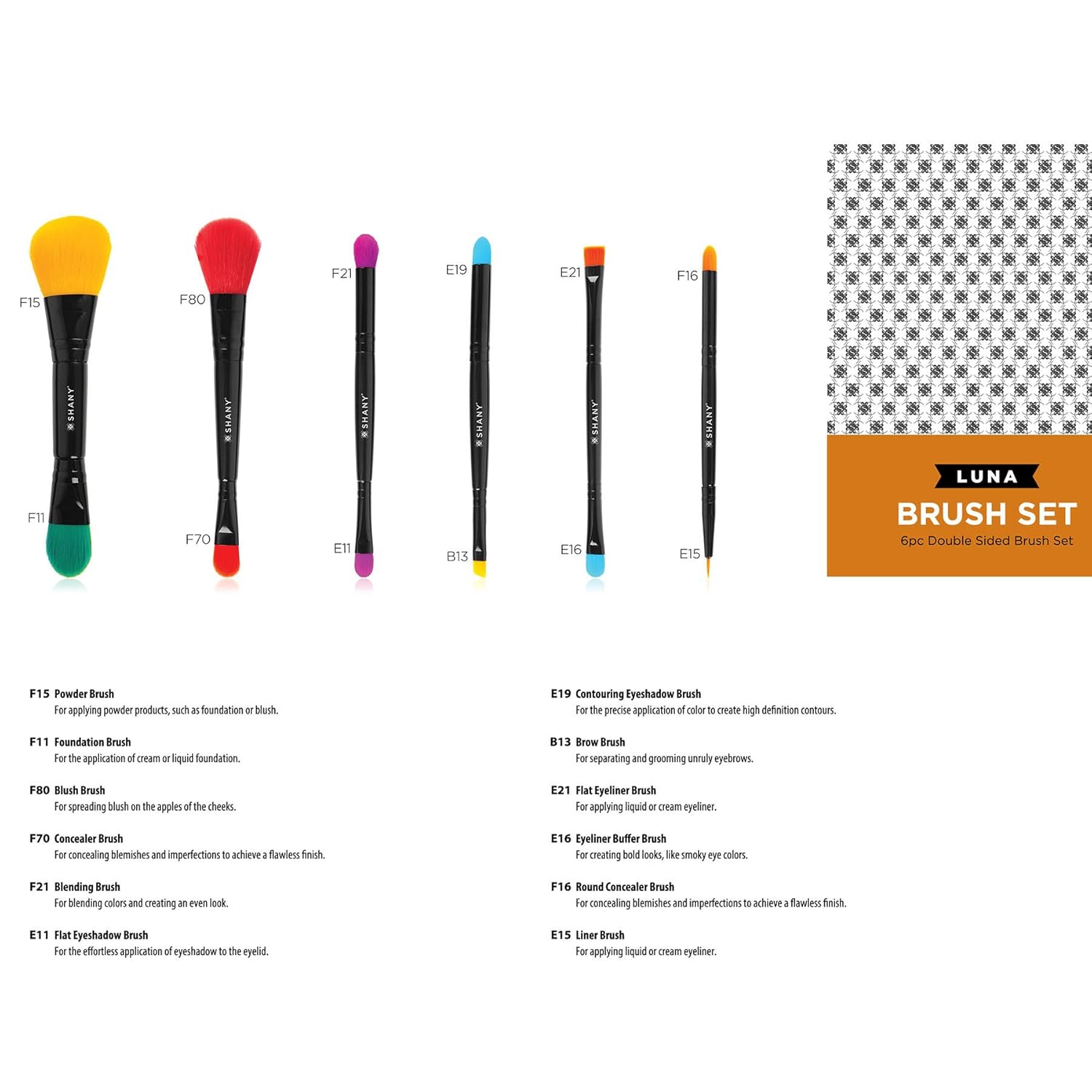 SHANY Vegan Makeup Brushes - LUNA - 6 PC Double Sided Travel Make up Brushes with 12 unique Bristles - with Brush storage Pouch - Synthetic - Image 5