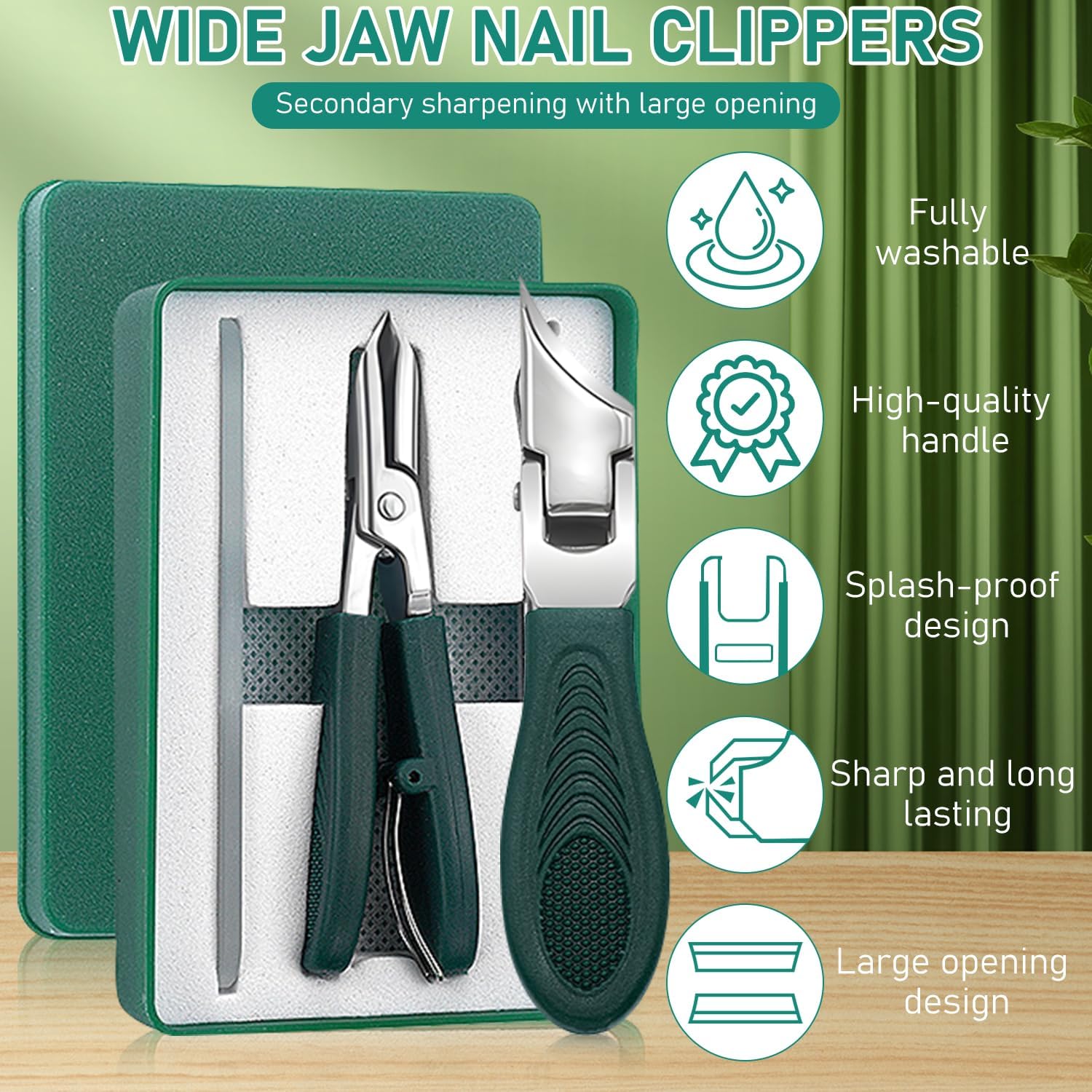 Eagle Beak Beveled Nail Clippers, 2025 New Ultra Sharp Stainless Steel Nail Clippers for Thick and Ingrown Nails (Green)