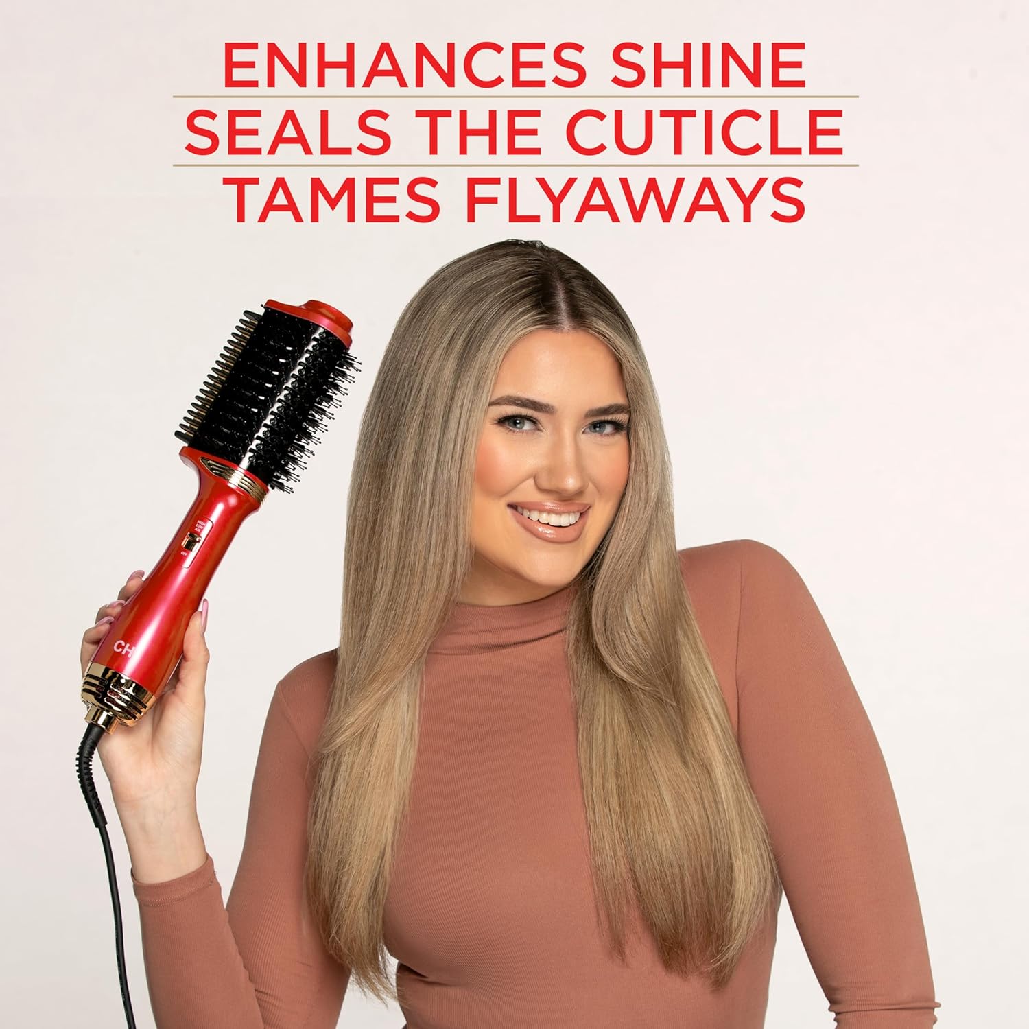 CHI Volume Styler, Blowout Brush for Amplified Volume, Heated Comb to Smoothen & Straighten Hair, 2-in-1 Hair Tool, Red - Image 4