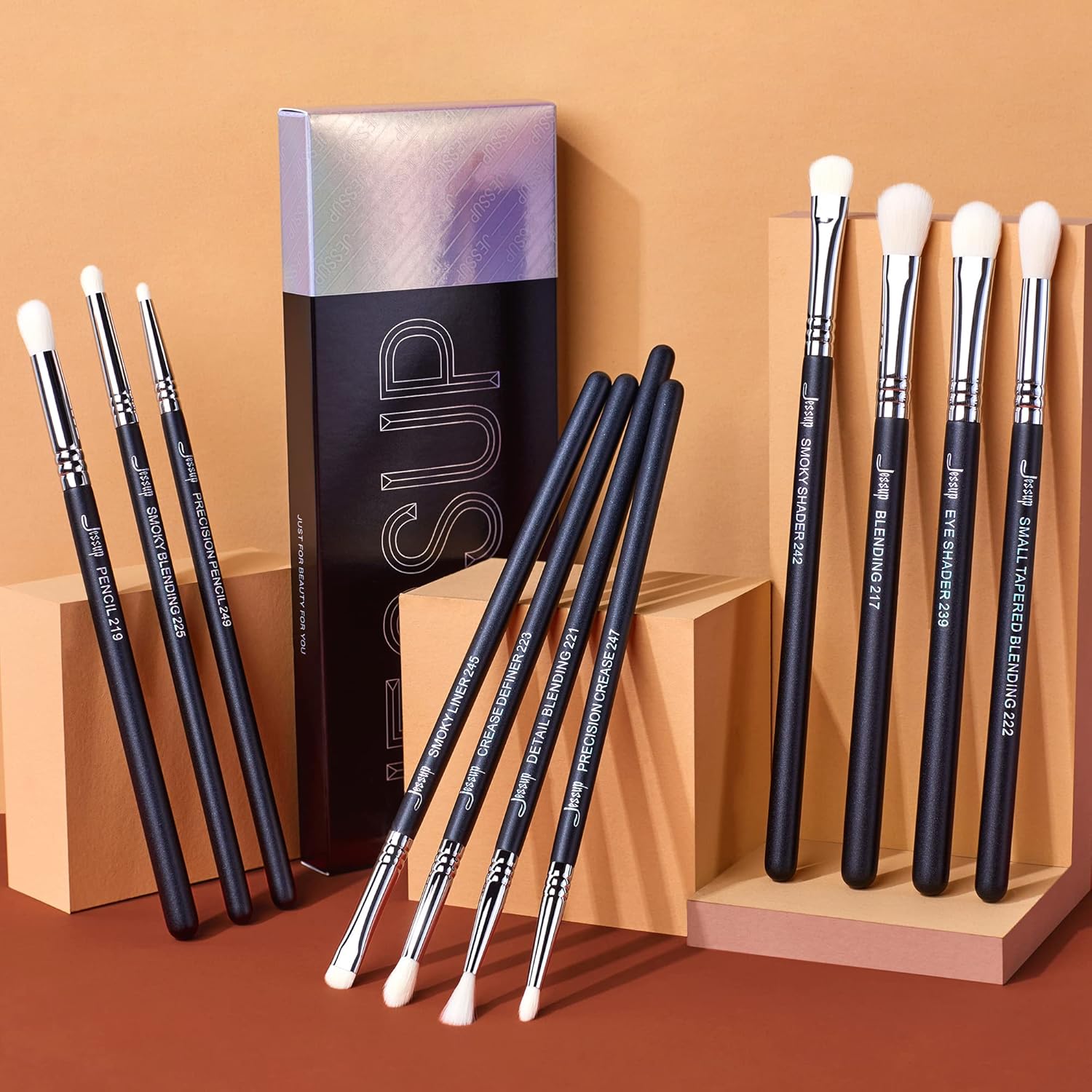 Jessup Eyeshadow Brush Set 11pcs Eye Makeup Brushes Set Professional Eye Shadow Brush Blending Brush Shader Crease Brush Black T340 - Image 6