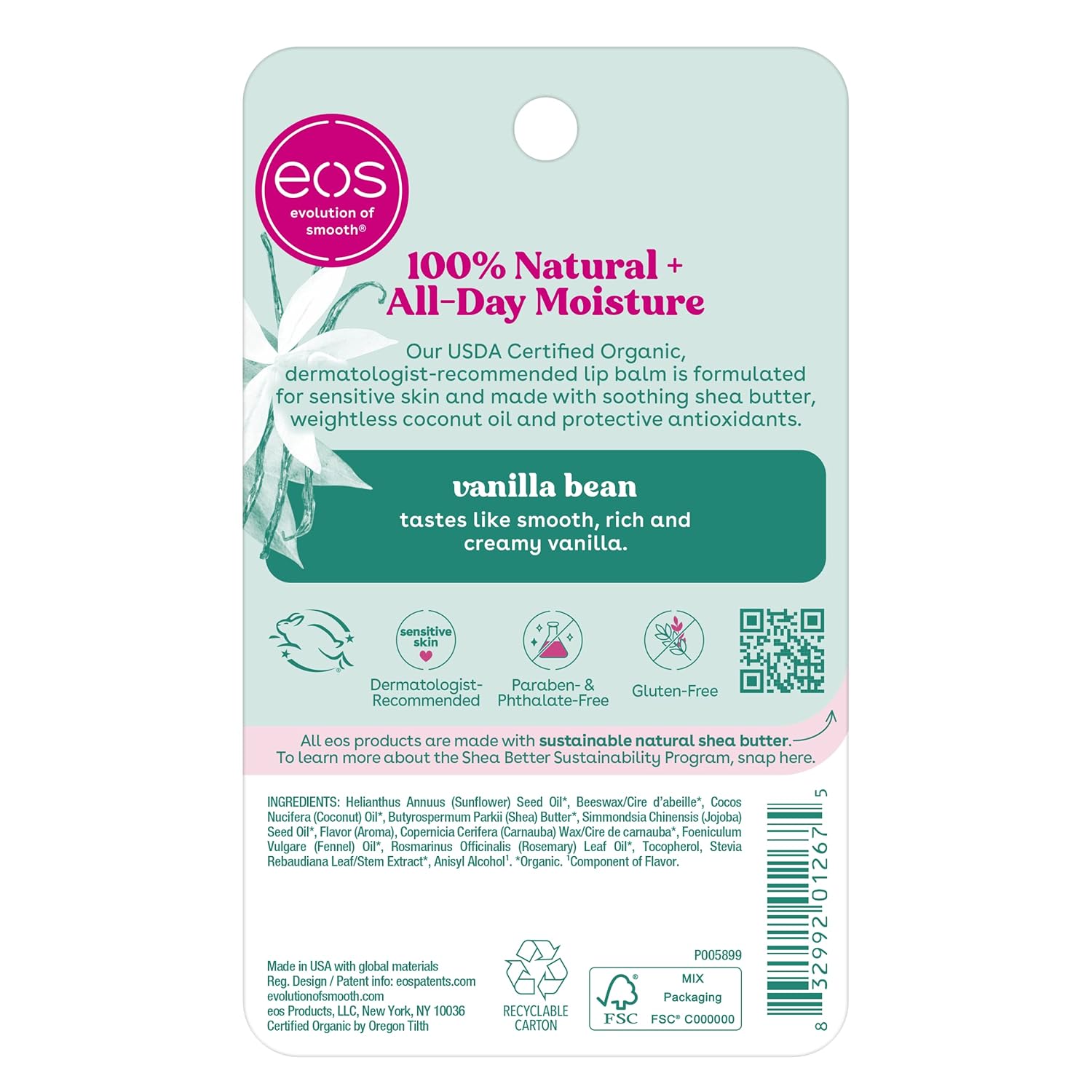 eos 100% Natural & Organic Lip Balm Sticks - Vanilla Bean, All Natural Lip Balm, All-Day Moisture, Dermatologist Recommended, 0.14 oz, 2-Pack - Image 8