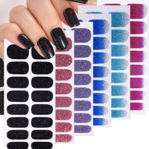 6Sheets Glitter Gel Nail Strips Stickers Solid Color Nail Polish Strips Gradient Glitter Full Warps Multicolored Nails Gel Stickers Simplicity French Nail Sticker for Women Manicure Decor