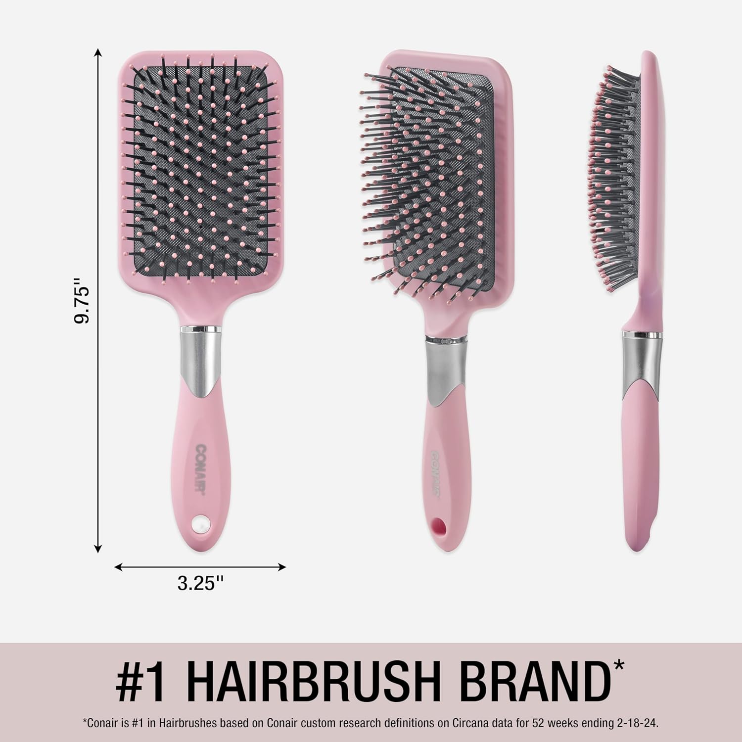Conair Velvet Touch Paddle Cushion hair brush - Detangling hairbrush - curly or straight styles - men or women - detangler - features soft touch handle - Blush Pink - Image 6