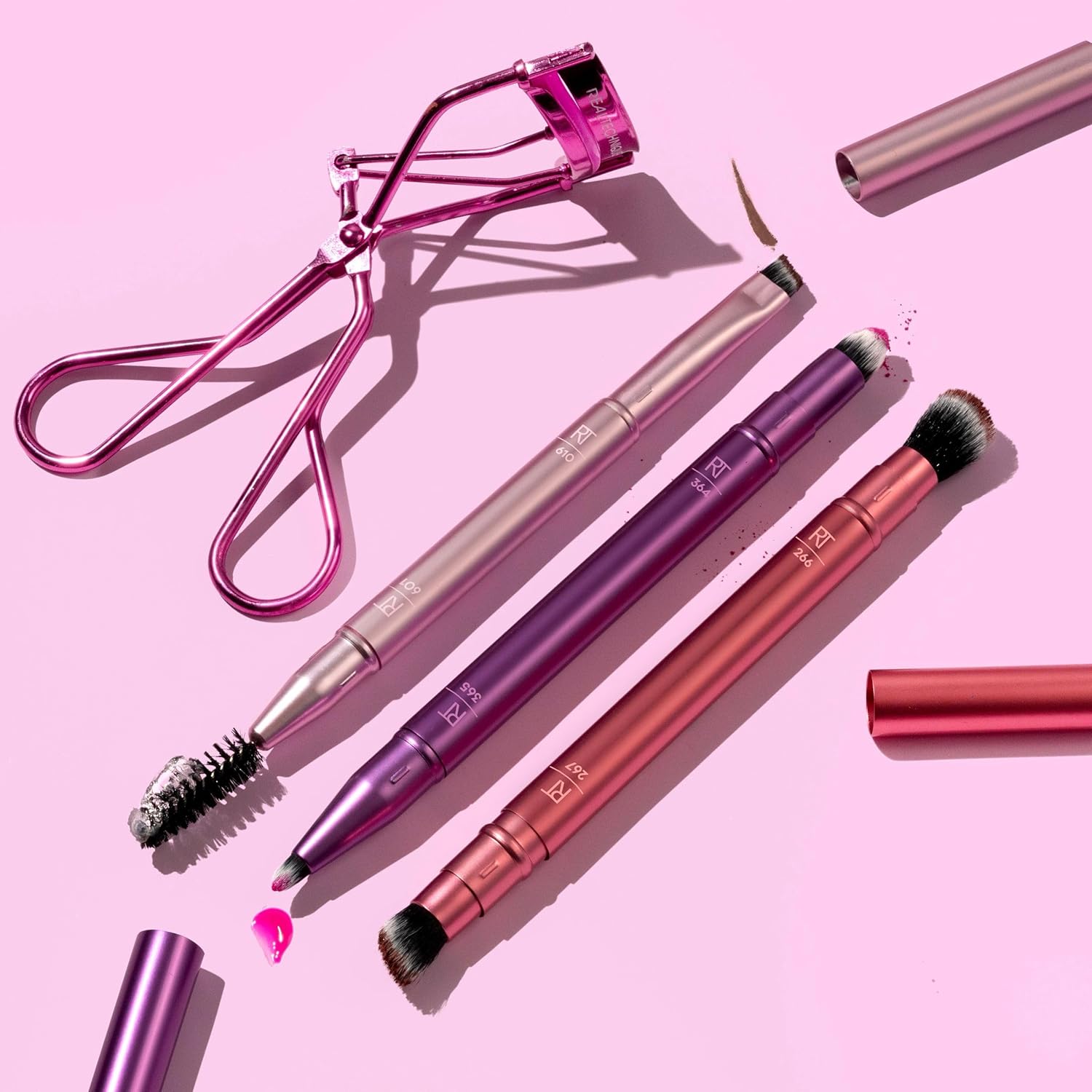 Real Techniques Double Time Brush + Lash 4 Piece Set, Dual-Ended Eye Makeup Brushes For Eyeshadow & Brows, Travel-Friendly Brush Caps For Storage, Eyelash Curler Included, Cruelty-Free - Image 9