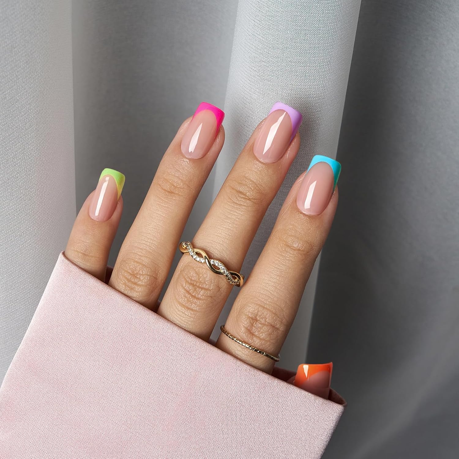 BTArtboxnails Summer Press on Nails - French Tip Nails 160pcs Short Square Nail Tips, Brighter Pastel Soft Gel Nails, Soak Off Acrylic False Nails Fake Nails Tips Art - Image 2