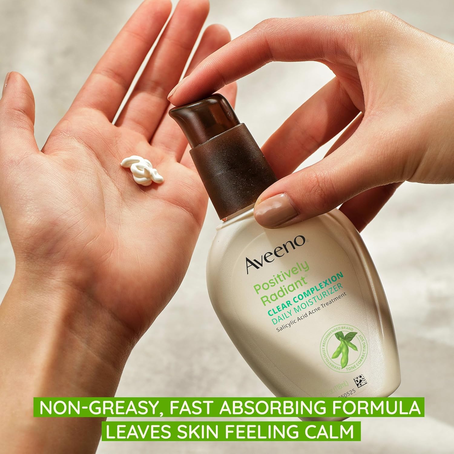 Aveeno Positively Radiant Clear Complexion Face Moisturizer, Acne Facial Moisturizer with Soy and Salicylic Acid for Oily Skin, Hypoallergenic Formula, Paraben-Free, Non-Comedogenic, Pump, 4 FL OZ - Image 5