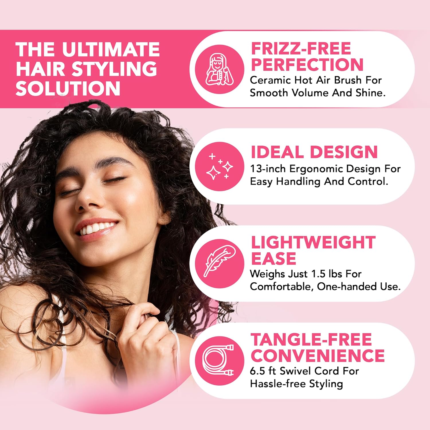 Pink 4-in-1 Ionic Ceramic Blow Dryer Brush for Fast Styling All Hair Types - Image 6