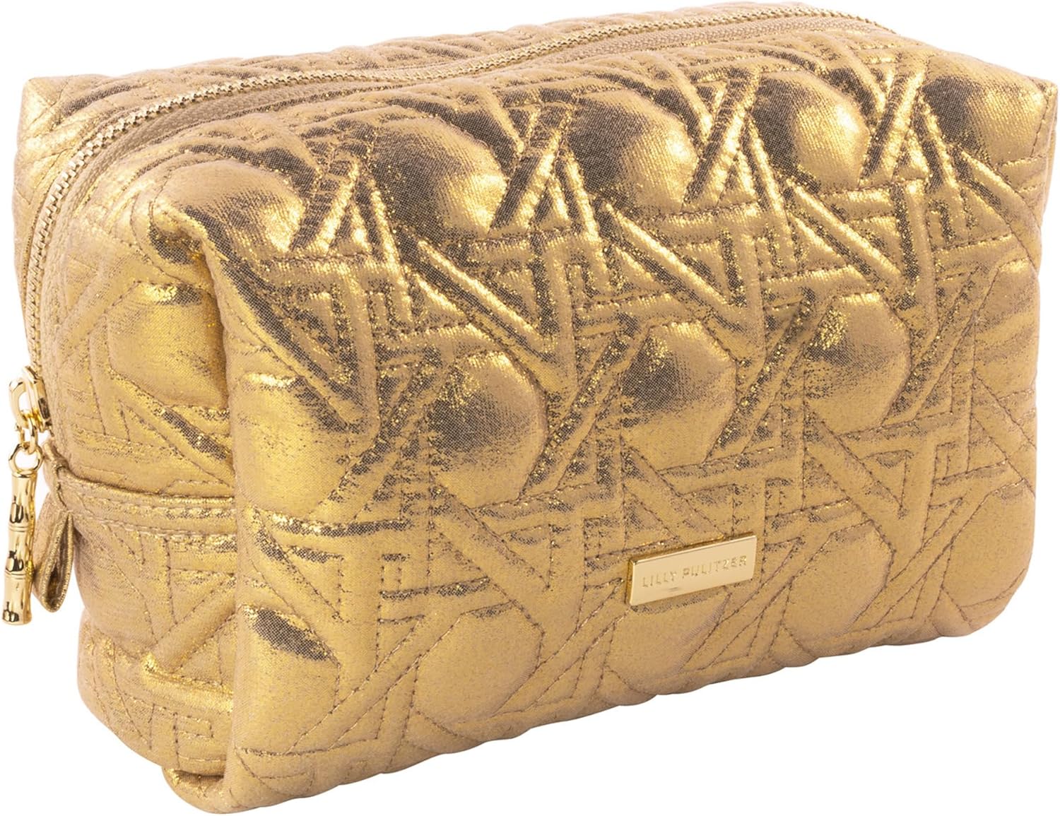 Lilly Pulitzer Gold Quilted Zipper Pouches, Cute Cosmetic Case for Women, Travel Toiletry Bag, Small Pouch Bag for Supplies, Set of 2, Makeup or Toiletries, Gold Lattice - Image 3
