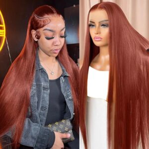 Reddish Brown HD Lace Front Wigs Human Hair Pre Plucked with Baby Hair Brazilian Unprocessed Straight Human Hair 13x4 Lace Front Wig Auburn Copper Colored Wigs for Women (Reddish Brown,22 Inch)