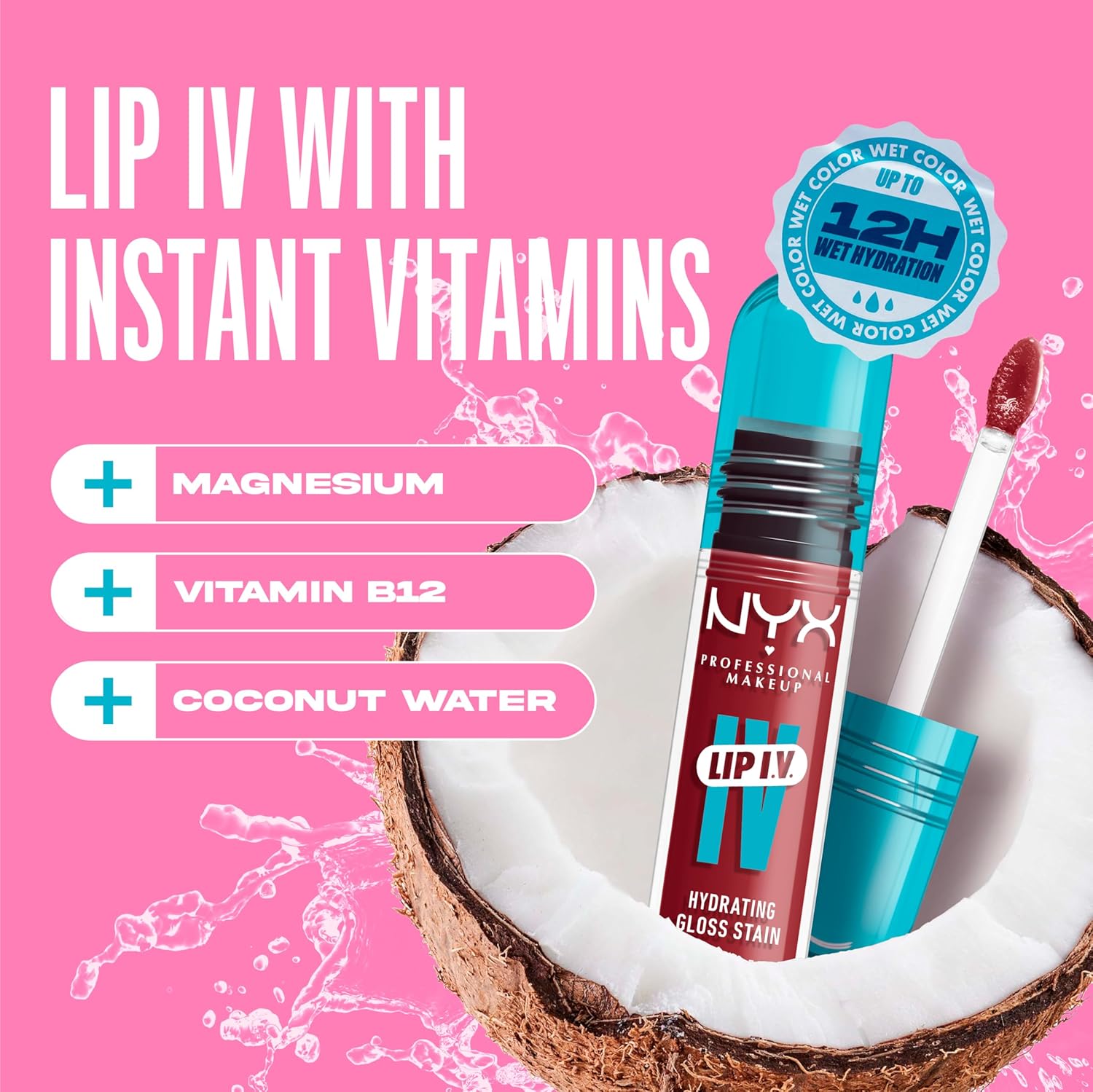 NYX PROFESSIONAL MAKEUP Lip IV Hydrating Glossy Lip Stain with 12HR Hydration - Bubblegum Burst (Pink) - Image 6