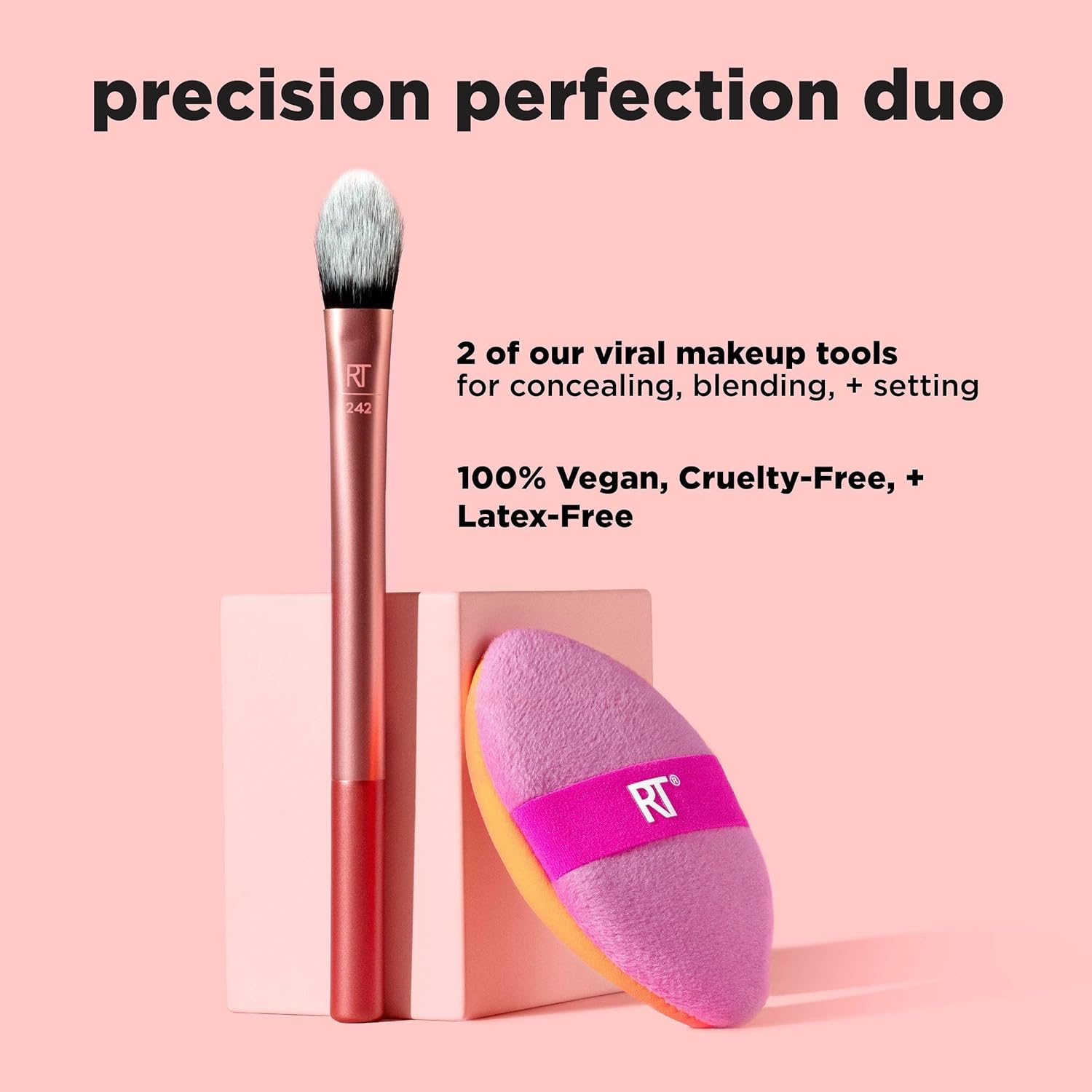 Real Techniques Precision Perfection Duo, Viral Kitten Paw Concealer Brush & Dual-Sided Powder Puff For Powder & Foundation, Travel Friendly Makeup Brush Set, Cruelty-Free, 2 Piece Set - Image 2