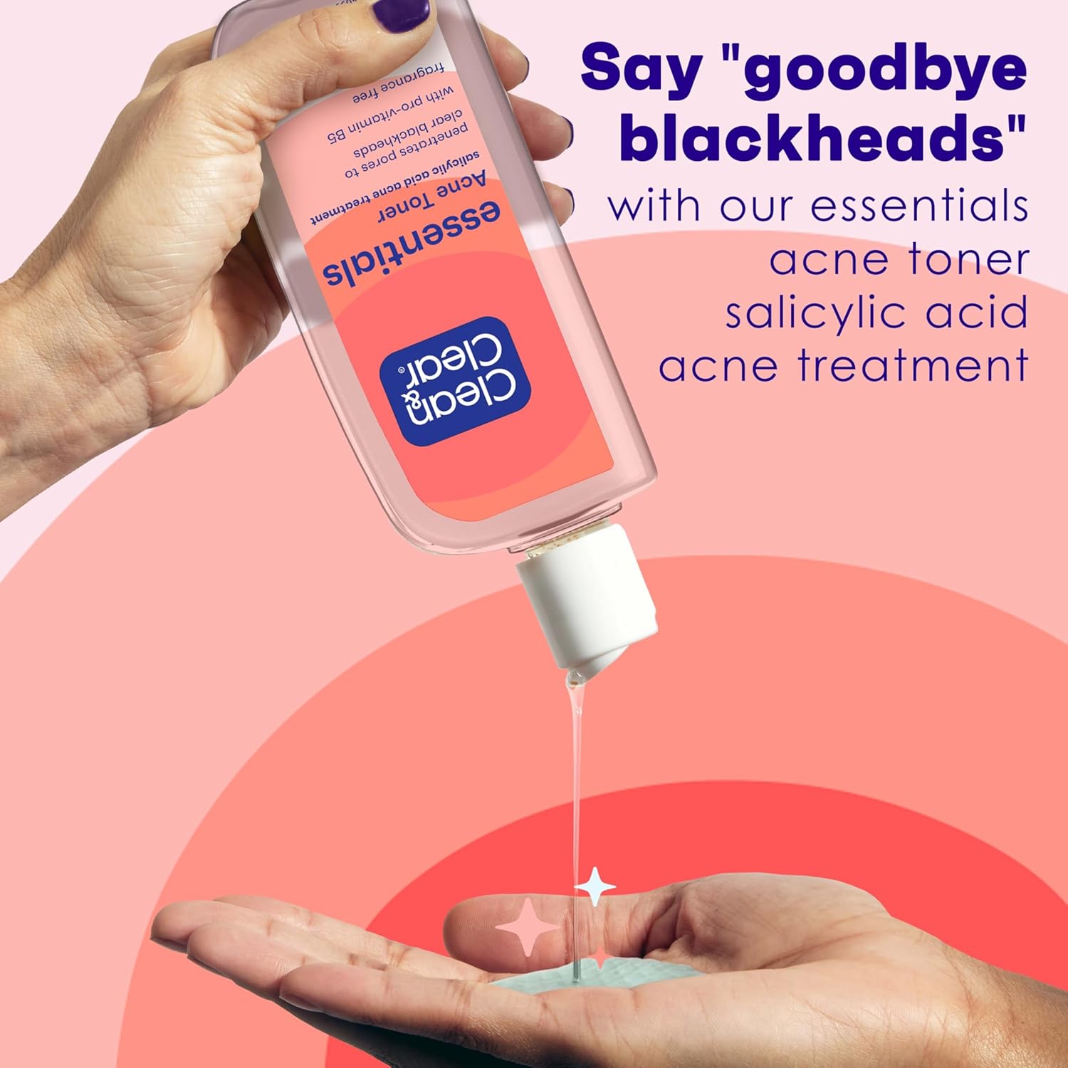Clean & Clear Essentials Oil-Free Acne Toner, 2% Salicylic Acid Acne Treatment, Gentle Facial Toner for Pimples Cleanses Pores to Clear & Remove Blackheads, Fragrance Free, 8 fl. oz - Image 2