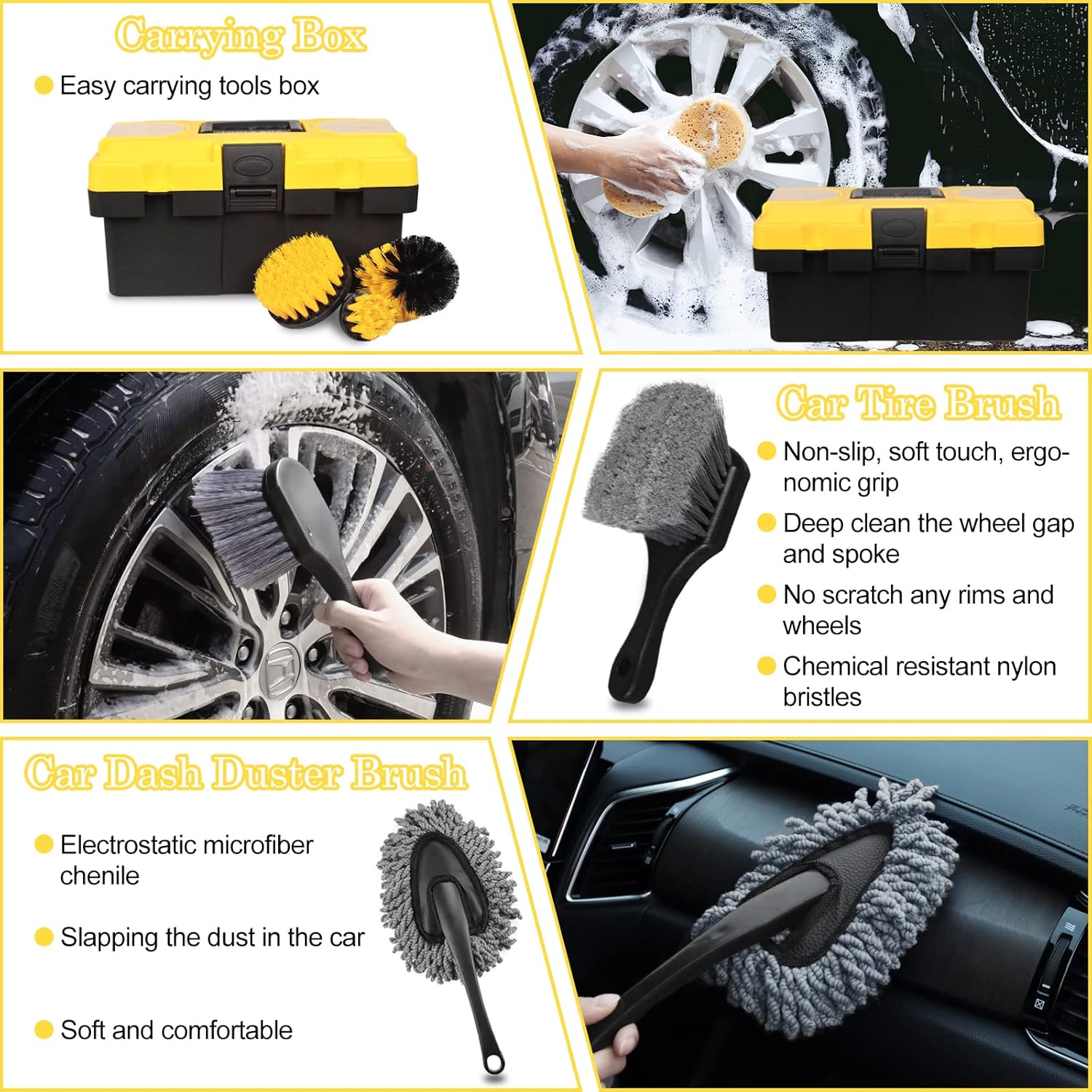 27Pcs Car Detailing Kit, Car Detailing Brush Set, Auto Detailing Drill Brush Set, Car Detailing Brushes, Car Wash Kit, Car Accessories, Car Cleaning Tools Kit for Interior, Exterior, Wheels - Image 2
