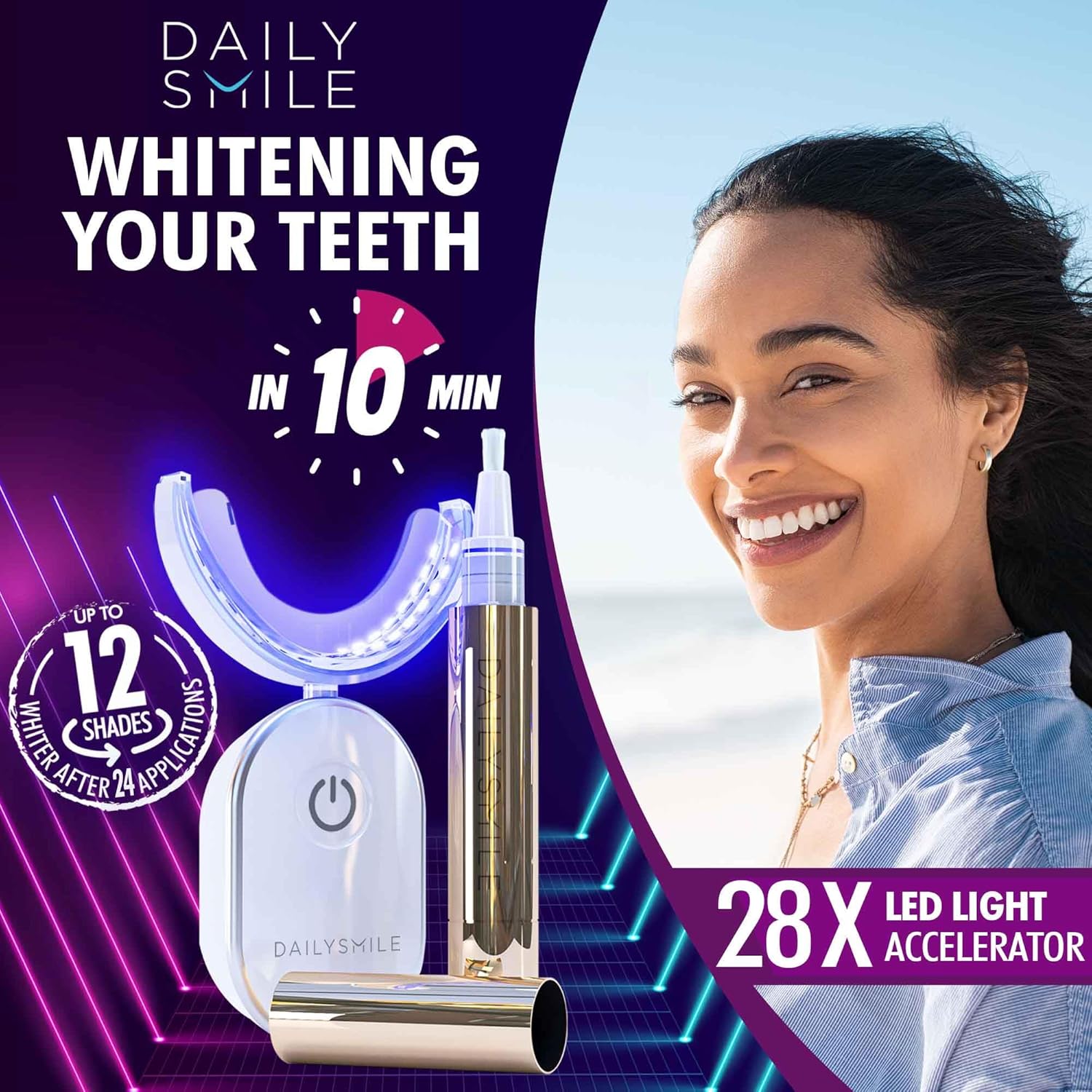 Revolutionary Teeth Whitening Kit for Sensitive Teeth, โ Instant Results to Help Remove Stubborn Stains, Hands-Free Waterproof Teeth Whitening Light & 4 Whitening Pens, Vegan - Image 2