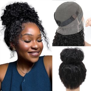 ONICE 360 Drawstring Lace Front Wigs Human Hair Pre Plucked Invisible Strap Deep Wave Glueless Full Lace Human Hair Wigs With Drawstring Hidden Strap 360 Curly Wig For Black Women (20 Inch)
