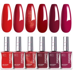 Beetles Red Nail Polish Set Blazing Rose, 6 Colors Dark Red Burgundy Nail Polish Glossy 15ml Enhance Nails Quick Dry Fingernail Polish for Nail Art Manicure 4th of July DIY at Home Gifts For Women