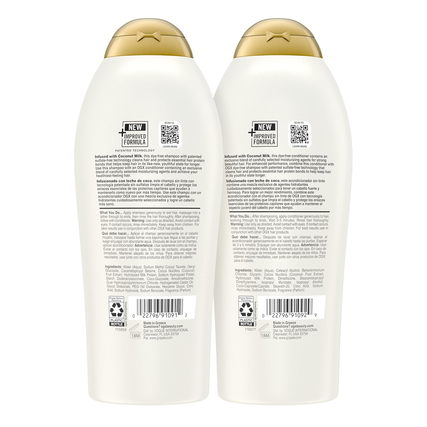OGX Shampoo and Conditioner Set, Nourishing + Coconut Milk, Sulfate Free Shampoo and Conditioner for Moisturizing & Strengthening Hair Care, 25.4 FL OZ, 2 Pack - Image 7