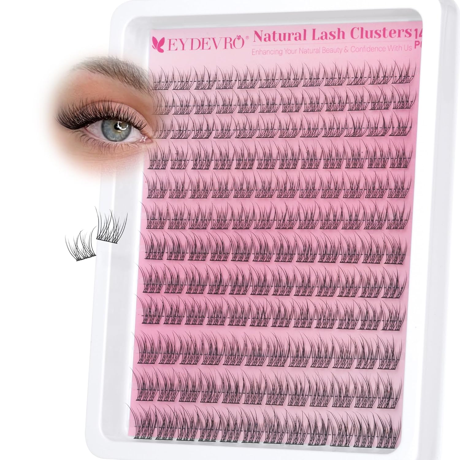 EYDEVRO Wispy Lash Clusters Natural Eyelash Clusters 9-12mm Cluster Eyelash Extensions Lightweight Individual Lashes Soft Comfortable Reusable Cluster Lashes for Hooded Eyes and Beginners