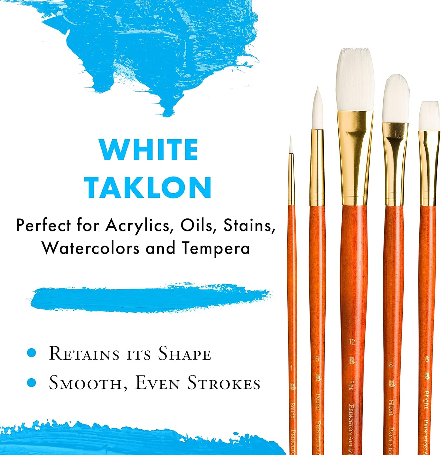Princeton Real Value, Series 9100, Paint Brush Sets for Acrylic, Oil & Watercolor Painting, Syn-White Taklon (Rnd 1, 6, Brt 6, Flb 8, Flat 12) - Image 4