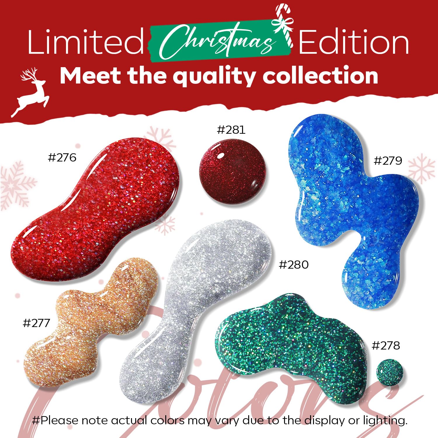 modelones New Year Nail Polish Set 6 Colors, Red Green Burgundy Gold Silver Blue Glitter Quick Dry Mini Nail Lacquer Kit with Christmas Stickers, Sparkle Winter Nail Art Manicure Gift for Girls Women - Image 7