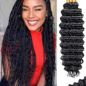Human Braiding Hair for Boho Braids 18 Inch 100 g 4 Bundles Deep Wave Bulk Human Hair for Braiding No Weft 10A Curly Human Hair Extensions for Braids Wet and Wavy Braid