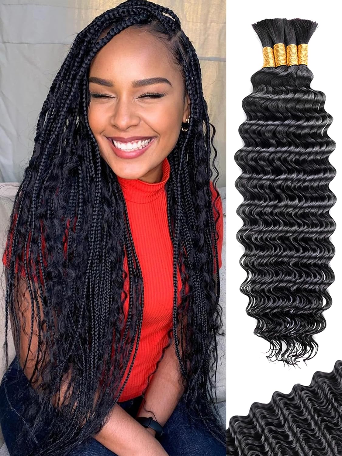 Human Braiding Hair for Boho Braids 18 Inch 100 g 4 Bundles Deep Wave Bulk Human Hair for Braiding No Weft 10A Curly Human Hair Extensions for Braids Wet and Wavy Braid