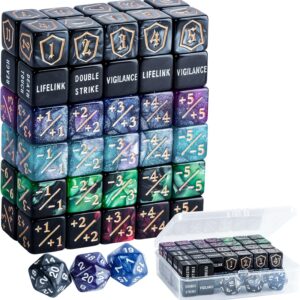 63 Pieces MTG Dice Counters Bulk Ability Keyword Counters Life Counter 1/+1 counters,6 Sided Dice Set for Tabletop Games,MTG, TCG, Card Games Accessories