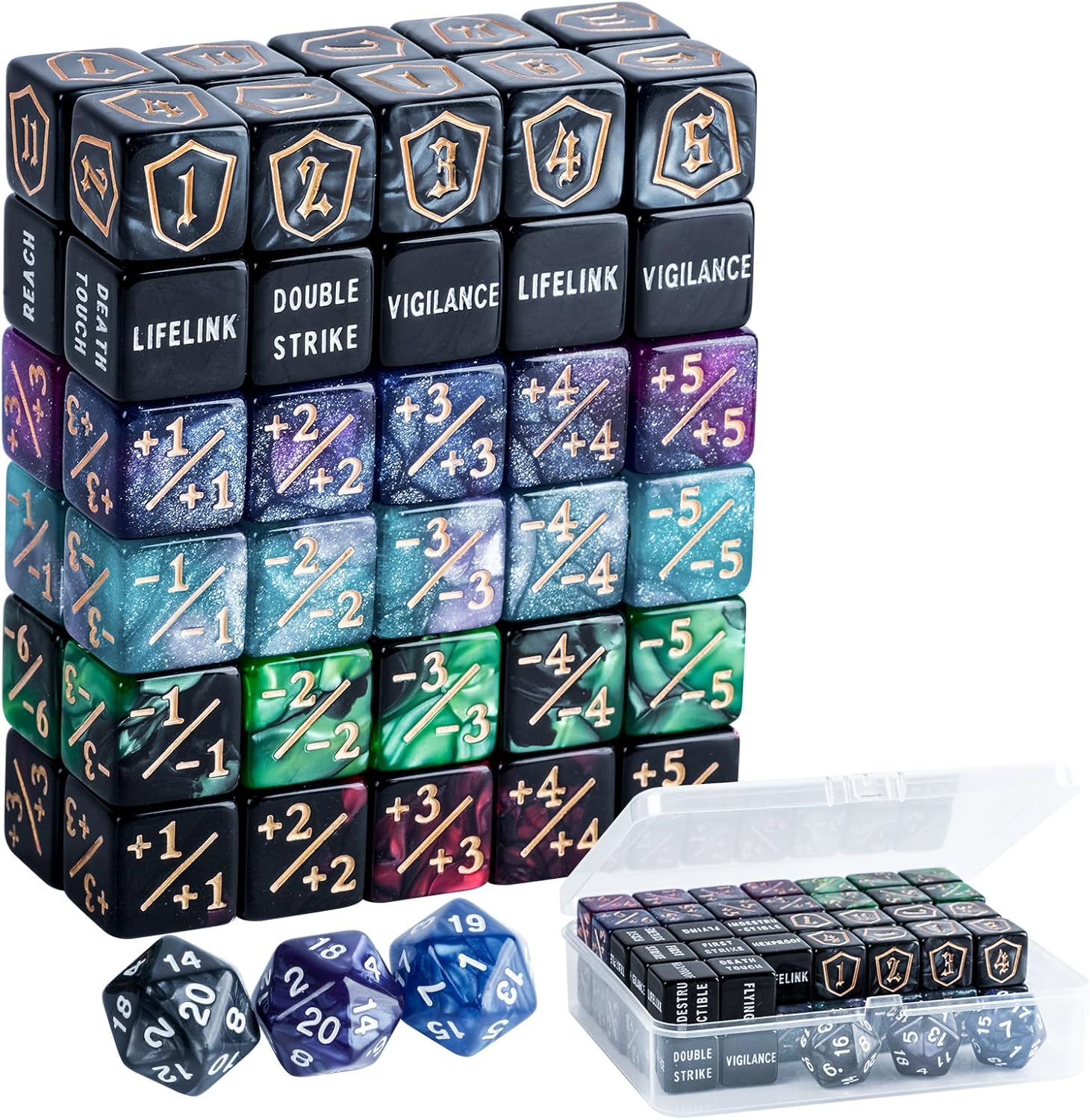 63 Pieces MTG Dice Counters Bulk Ability Keyword Counters Life Counter 1/+1 counters,6 Sided Dice Set for Tabletop Games,MTG, TCG, Card Games Accessories