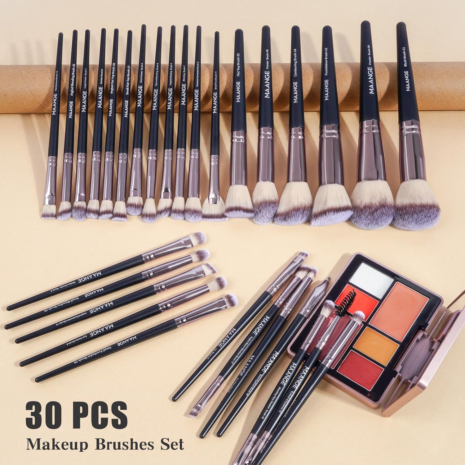 MAANGE Makeup Brushes Set 46 Pcs Makeup Tool Set Premium Synthetic Brush Make up Brush Set Multi-functional Makeup Kit (Black, 46 Piece Set) - Image 8