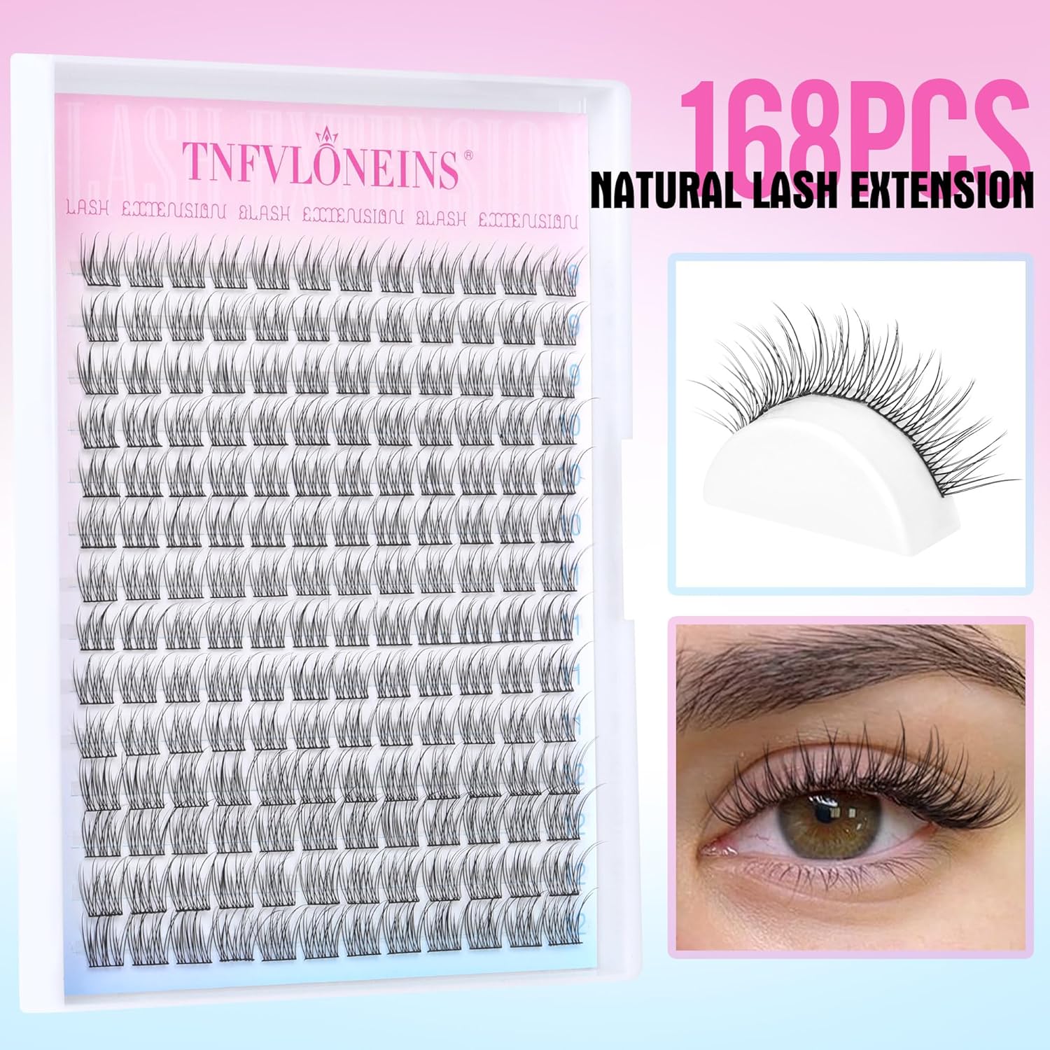 Natural Lash Clusters Wispy Eyelash Extension 168Pcs Cluster Lashes Extensions Natural Individual Lashes 9-12mm Eyelash Clusters DIY Korean False Eyelashes by TNFVLONEINS - Image 2