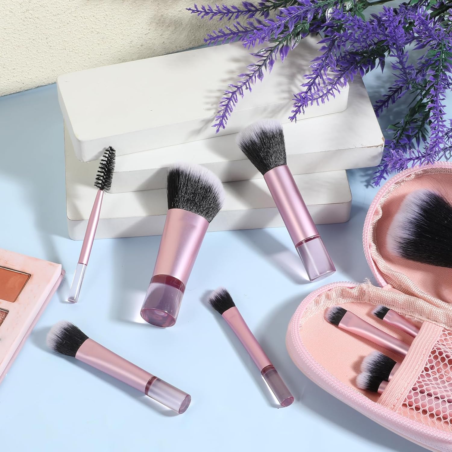 10 Pcs Mini Travel Makeup Brush Set With Pouch Pink Portable Travel Size Makeup Brushes Professional Cosmetic Brush Travel Essentials kits for Women Girls Brush Blush Powder Eye Shadow - Image 6