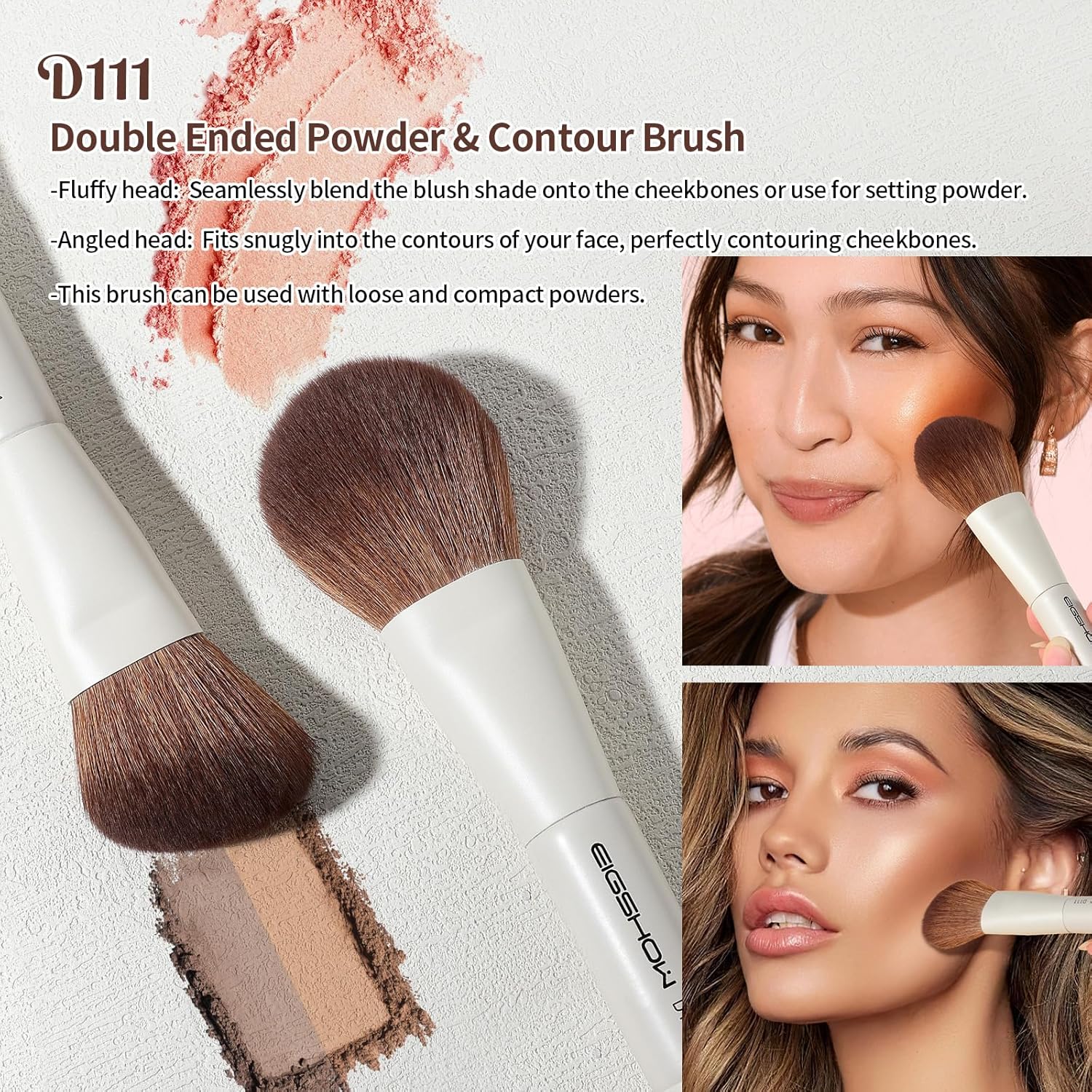 EIGSHOW Makeup Brush Set, 3Pcs Double Ended Face Makeup Brushes for Foundation Powder Contour Highlight Concealer Nose Shadow, Travel Gift Set (Beige) - Image 3