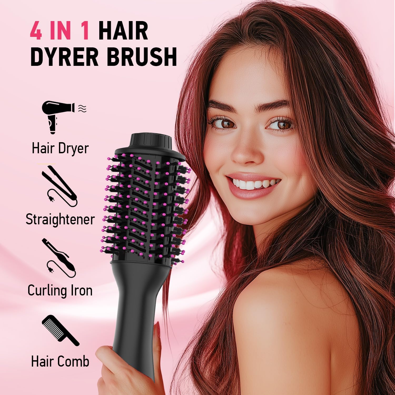 Hair Dryer Brush, MiroPure 4-in-1 Hair Brush Blow Dryer with 4 Speed Temp Settings, One Step Hair Dryer and Styler Volumizer, Hot Air Straightener Brush for Smooth Frizz-Free Blowout, Black Red - Image 3