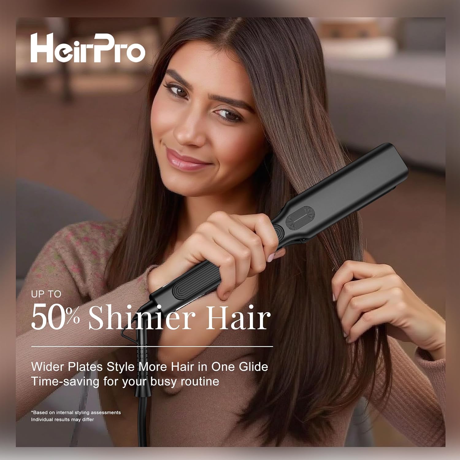 Ceramic Flat Iron Hair Straightener with 3D Floating Plate,Hair Iron Straightener with 15 Temps for Thick Hair | Ergonomic Silicone Handle | LCD Display | Dual Voltage (1 1/2 in) - Image 2