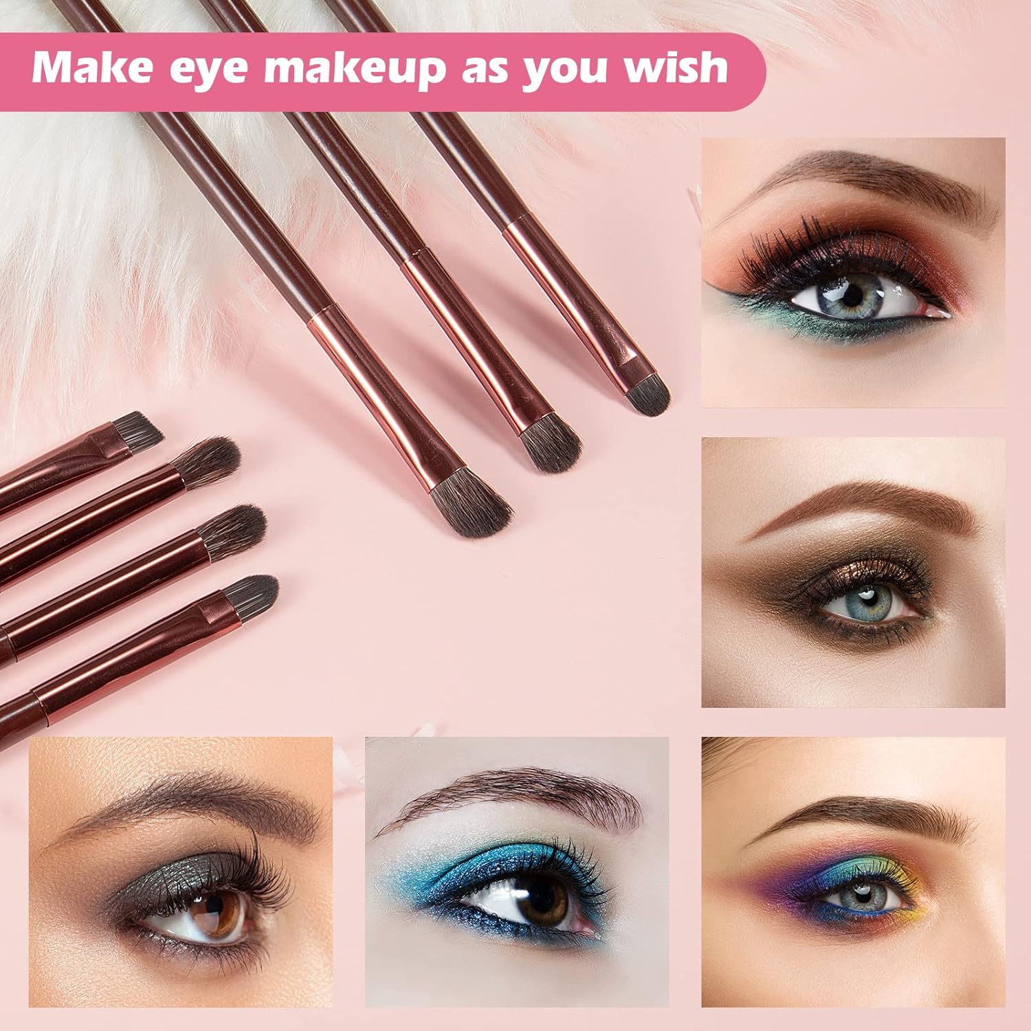 Eye Makeup Brushes Set, Premium 7Pcs Eyeshadow Brush, Professional Eye Brush for shadow lip Angled Eyeliner Eyebrows, Soft Hairs and Wood Handle. - Image 6
