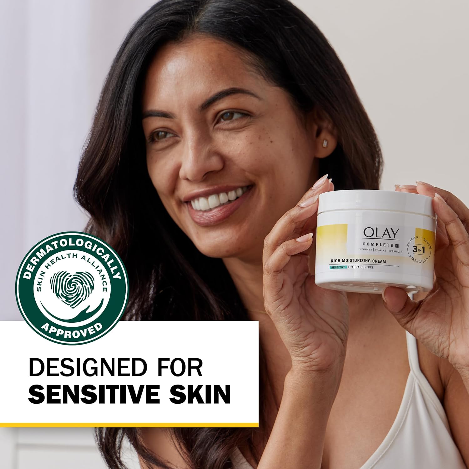 Olay Complete+ Rich Moisturizing Cream Fragrance-Free, 8.5 OZ, 3-in-1 Hydrating Face Cream for Dry Skin with Vitamin B3, Vitamin E, and Ceramides - Image 6