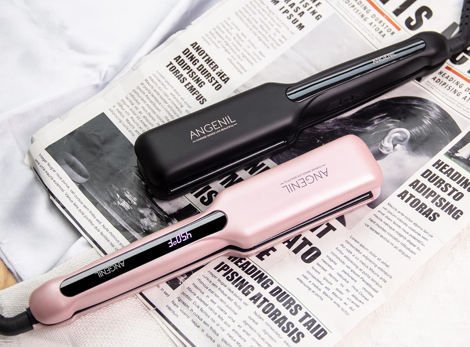 ANGENIL Tourmaline Ceramic Flat Iron Hair Straightener 1.6 inch Wide, Straightening and Curling Iron 2 in 1, Dual Voltage Hair Curler for Womens Smoother &Thick Hair, 30S Fast Heating, LCD Display - Image 7