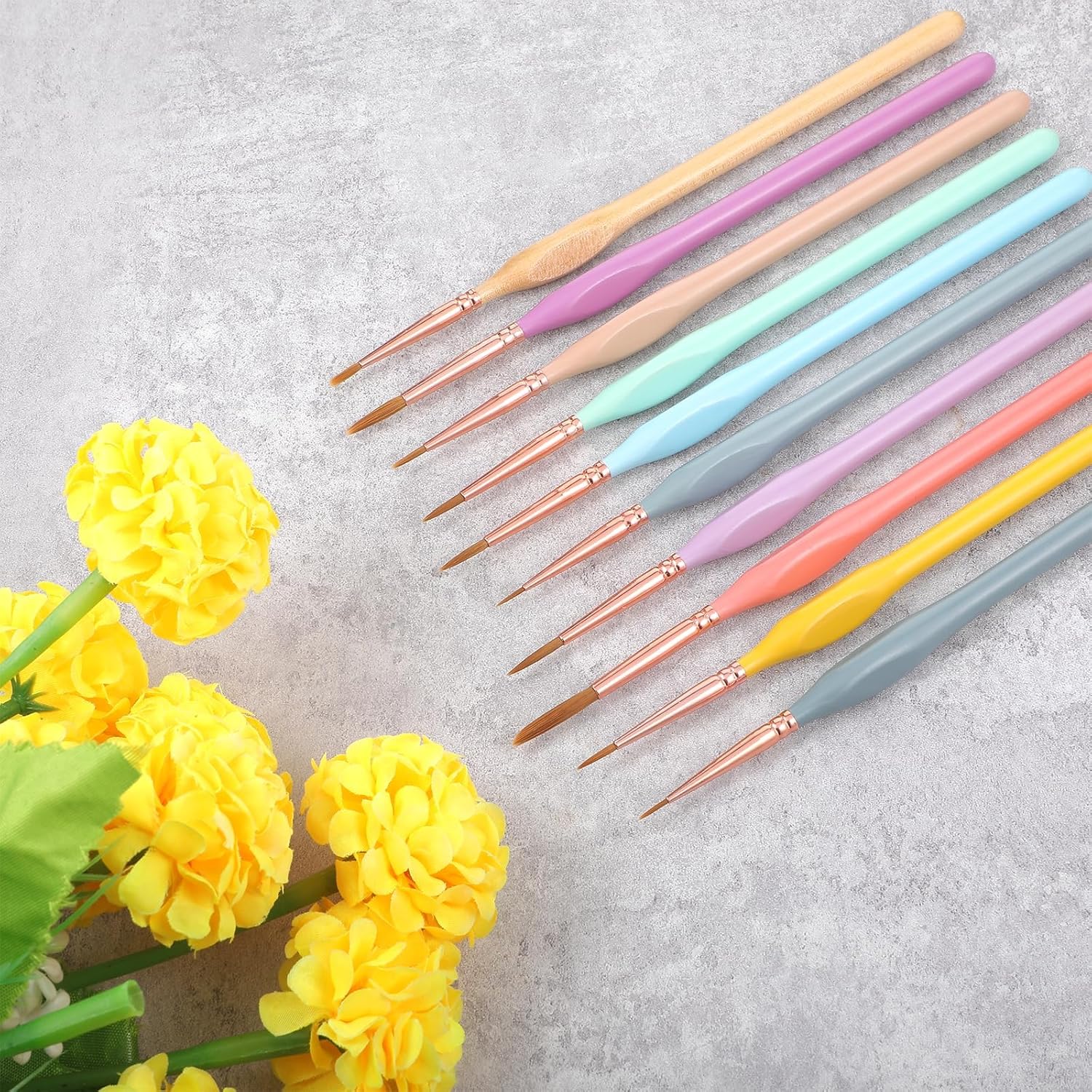 10 Pcs Micro Fine Detail Paint Brush Set Golden Maple Miniature Paint Brushes Mini Tiny Painting Brushes for Miniature Model Art Crafts Watercolor Acrylics Oil Face Figurine Wood Rock - Image 6