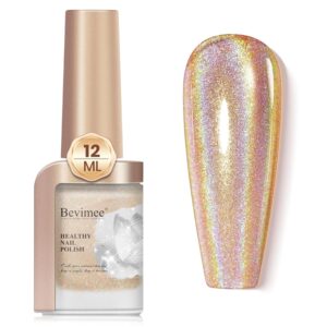 Holographic Nail Polish 12ML Air Dry Fast Iridescent Shimmer Glitter Chameleon Champagne Holo Laser Pearl Nail Art - No Curing Required 1PC