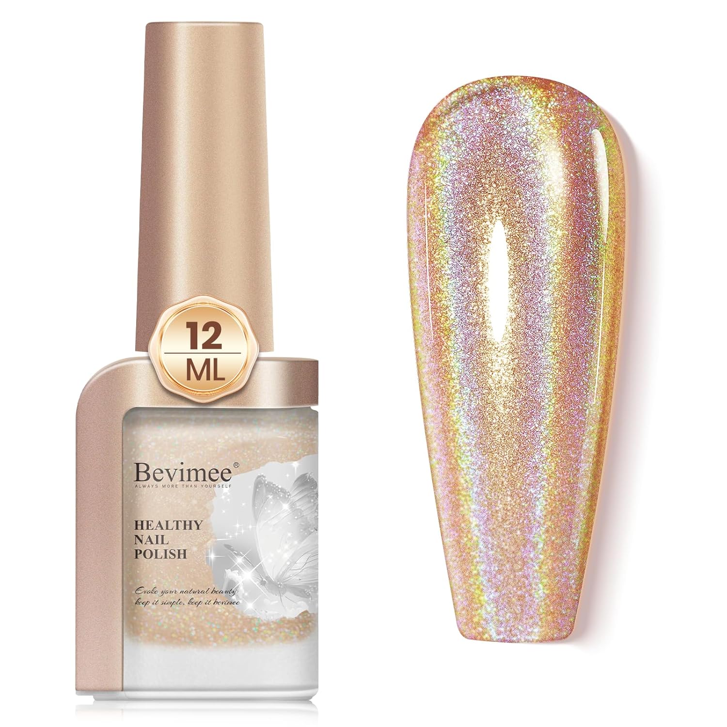 Holographic Nail Polish 12ML Air Dry Fast Iridescent Shimmer Glitter Chameleon Champagne Holo Laser Pearl Nail Art - No Curing Required 1PC