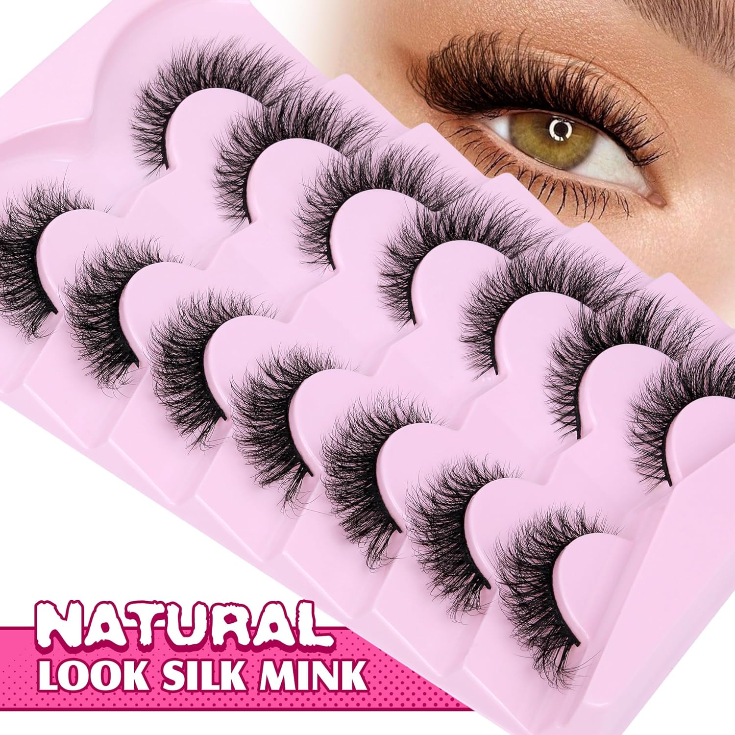 Lashes Natural Look Cat Eye False Eyelashes Wispy Fox Eye Lashes Wispy 15mm 6D Volume Strip Fake Eyelash Extension Look by PHKERATA, 7 Pairs Pack - Image 4