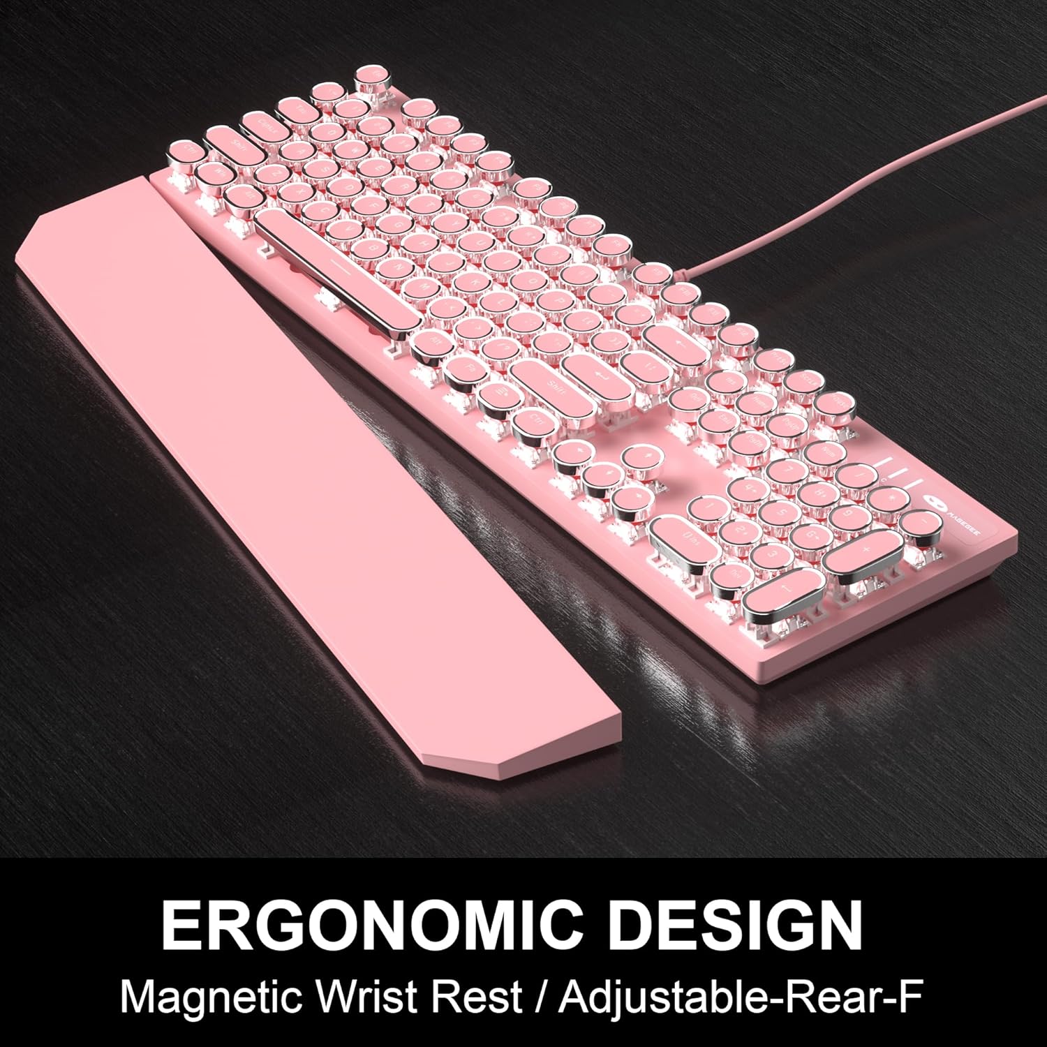 Retro Pink Typewriter-Style Keyboard and Mouse Combo, Cute Light Up Wired Mechanical Keyboard with Linear Red Switches, Full Size for Gaming, Work, Mac, PC, Windows - Image 5