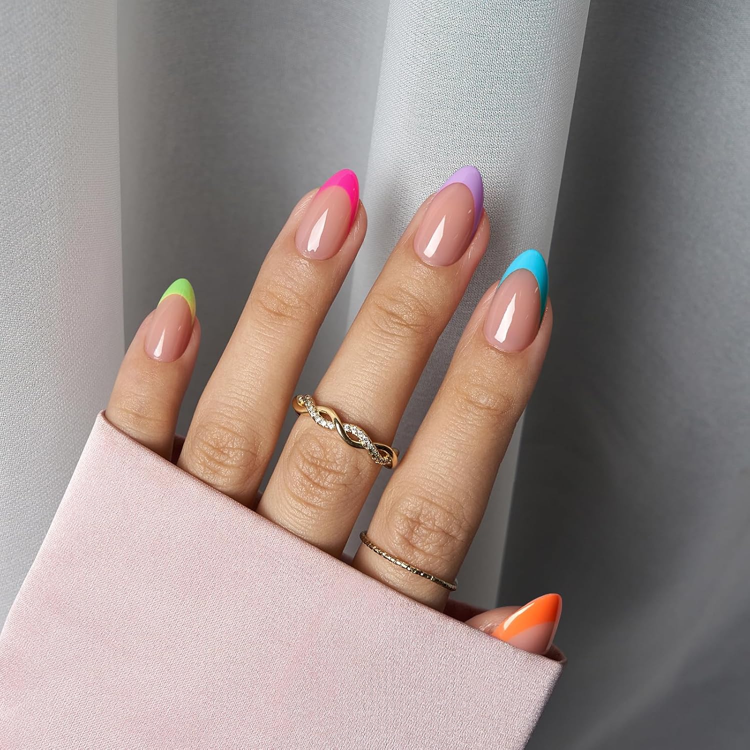 BTArtboxnails XCOATTIPS Press on Nails - French Tip Nails Short Almond, Brighter Pastel Soft Gel Nail Tips False Nail, Soak Off Acrylic Fake Nails Art Home DIY - Image 2
